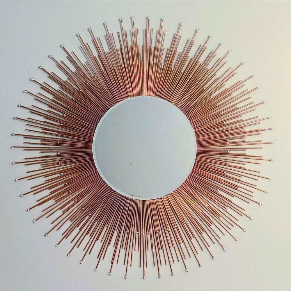 35" COPPER Sunburst Mirror with Gems Home Decor Decorative Wall Mirror